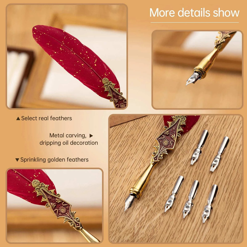 Feather Calligraphy Pen Set - Authentic Quill & Steel Nibs for Artful Writing