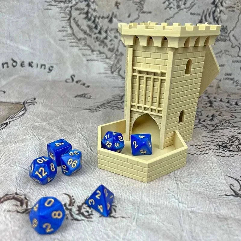 The Tower of Fate 3D-printed dice tower ensuring fair, dramatic, and quiet dice rolls for gaming tables