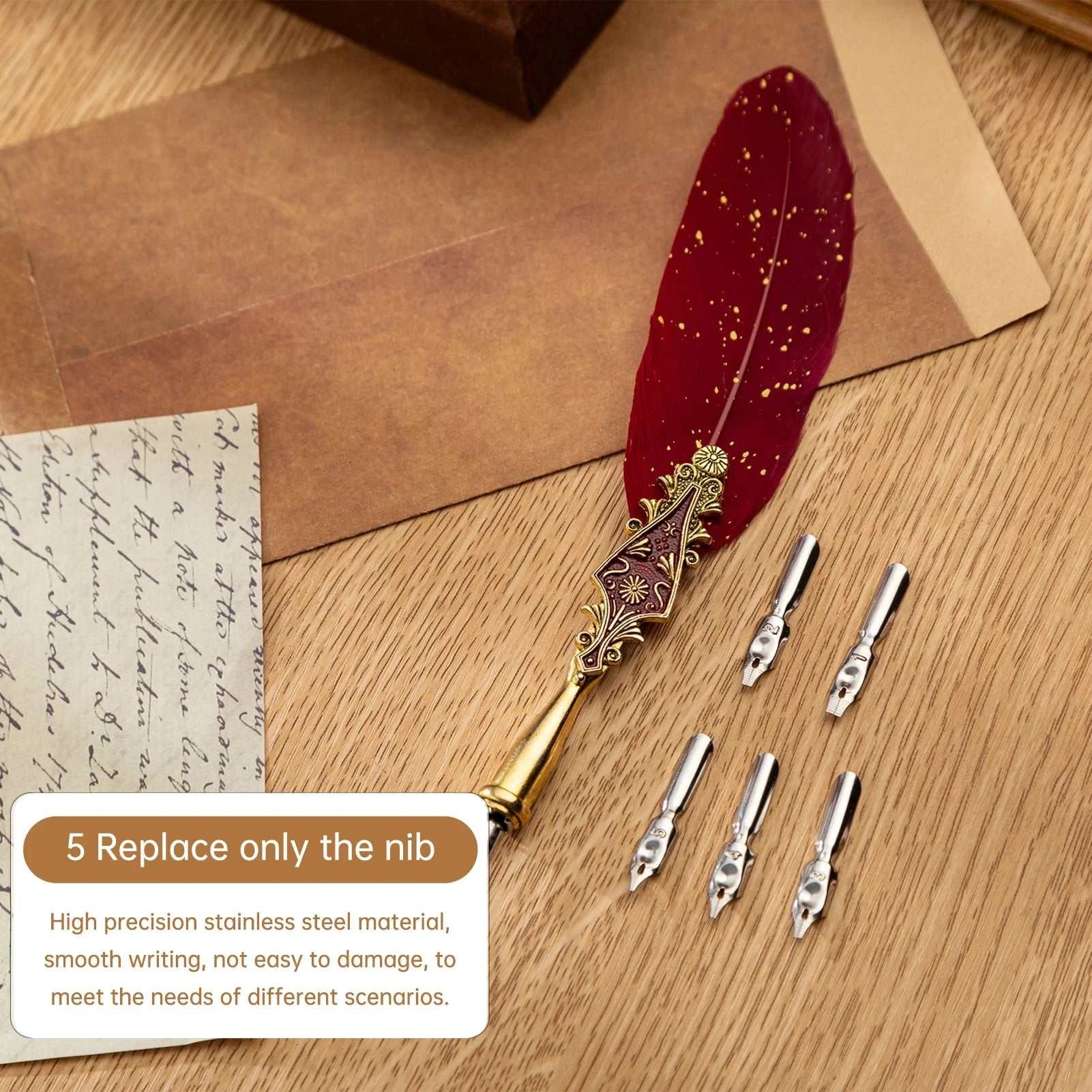 Feather Calligraphy Pen Set - Authentic Quill & Steel Nibs for Artful Writing