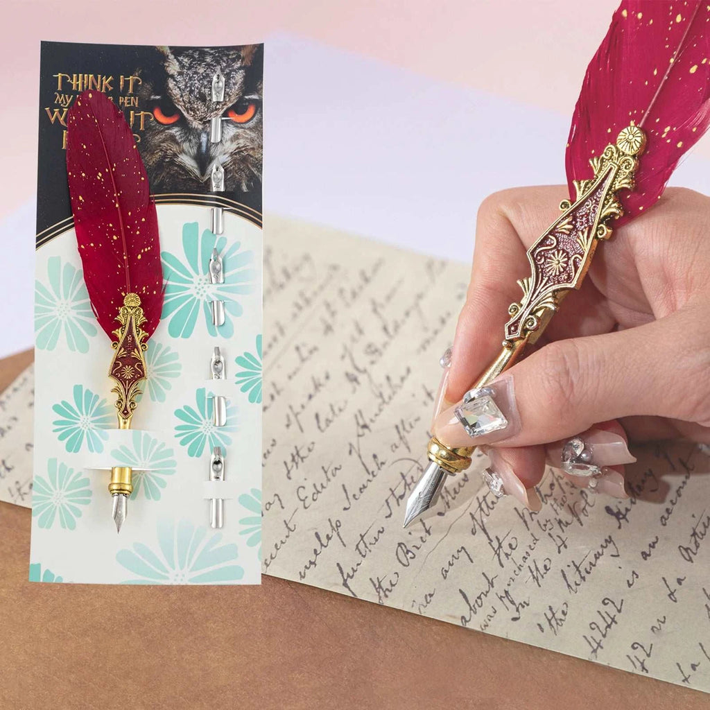 Feather Calligraphy Pen Set - Authentic Quill & Steel Nibs for Artful Writing
