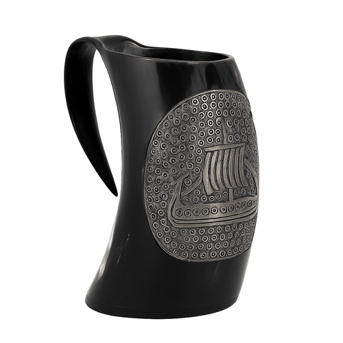 Fenrir's Feast Horn hand-carved Viking drinking horn with wolf design for mead and ale